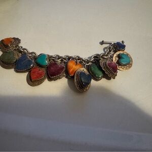 Multicolor Sterling Silver Heart Charm Bracelet